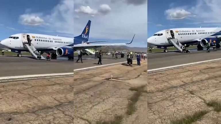 Impactante: un avión se incendió y los pasajeros saltaron por el tobogán de emergencia