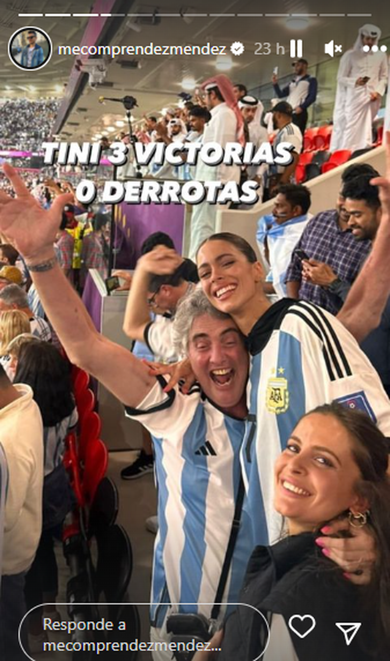 Ajena a los comentarios, Tini Stoessel sigue alentando a su novia en Qatar junto a su papá, Alejandro.