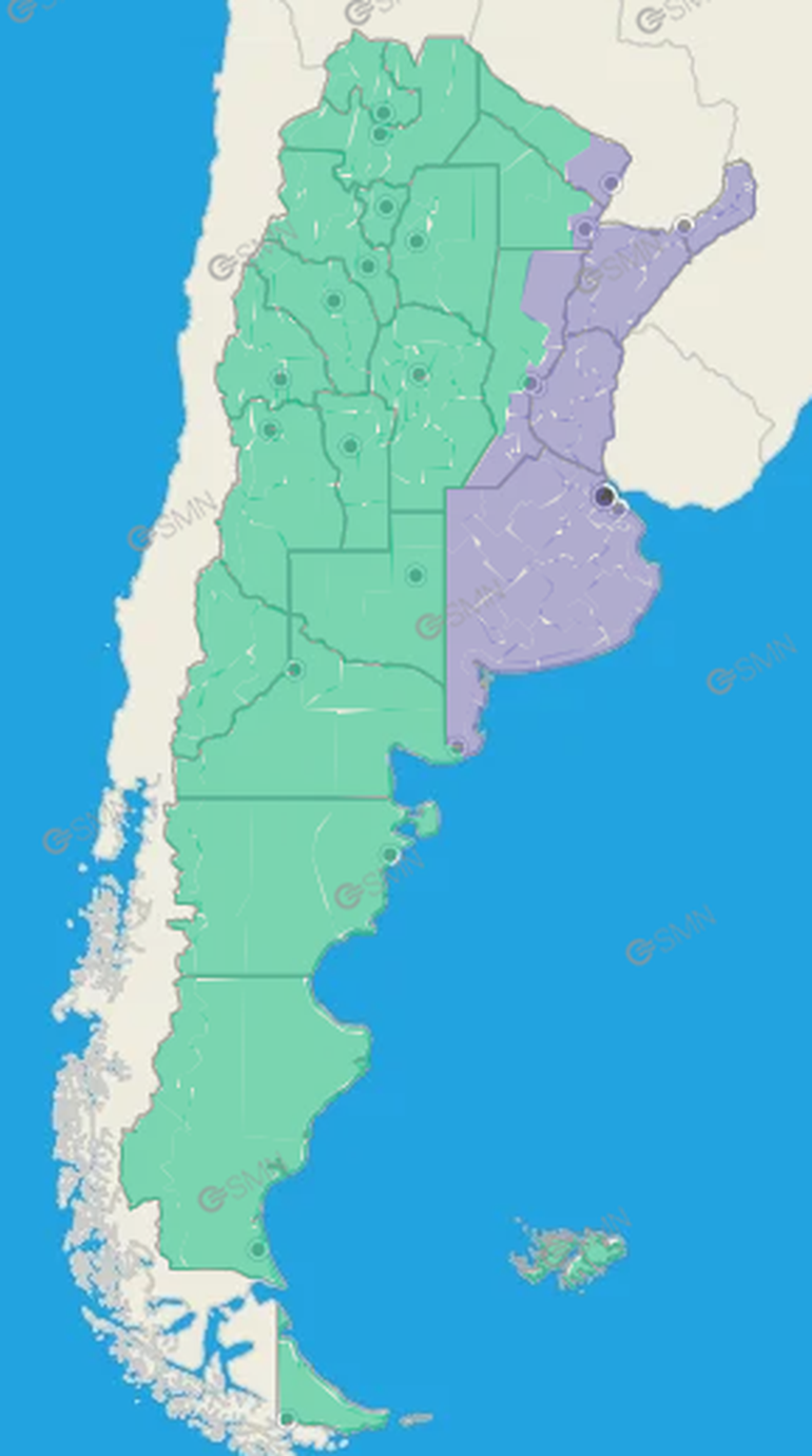 Zonas afectadas por niebla, según la información del SMN.