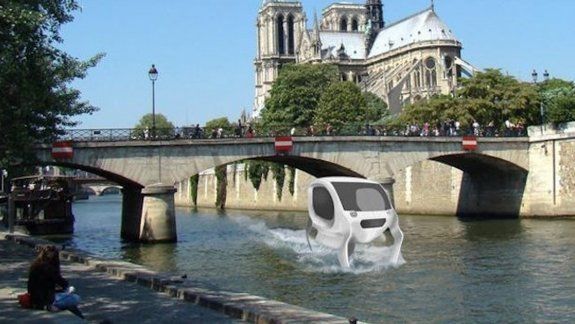 El vehículo francés con forma de burbuja se eleva por encima del agua.