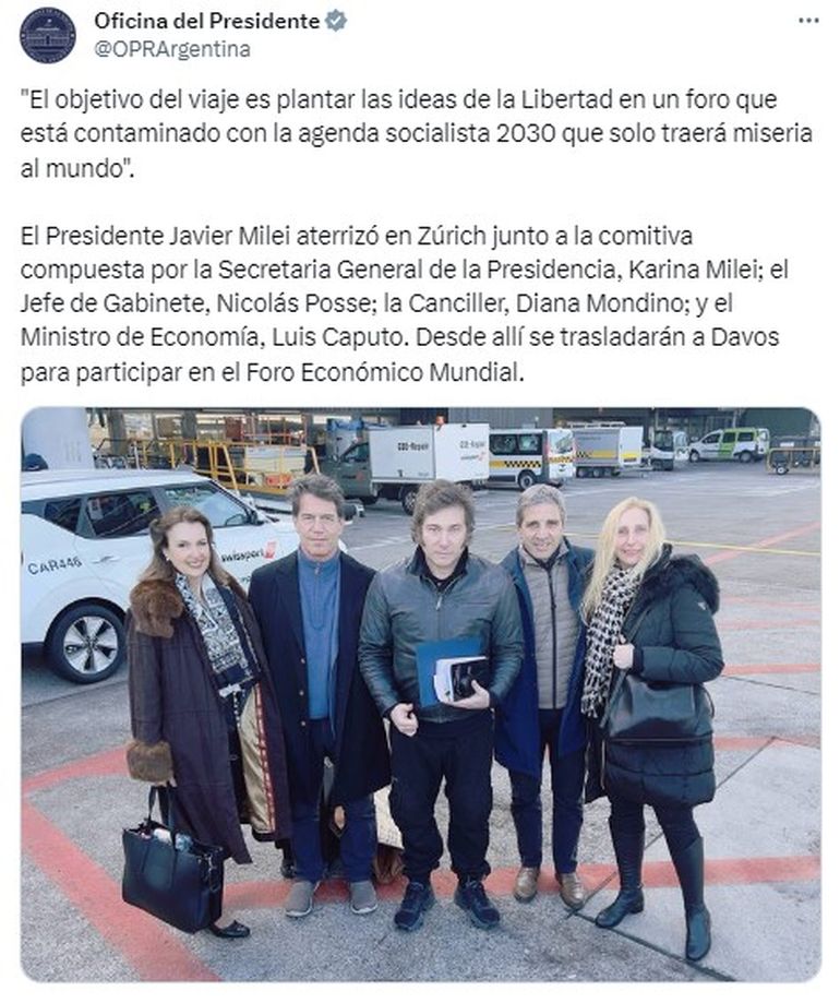 Javier Milei junto a su comitiva, en la ciudad de Zurich. Javier Milei junto a su comitiva, en la ciudad de Zurich.