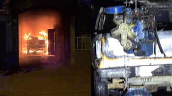 Las pérdidas materiales dentro del taller mecánico de Centenario fueron totales, pero los Bomberos pudieron evitar que las llamas se propaguen hacia las casas linderas.