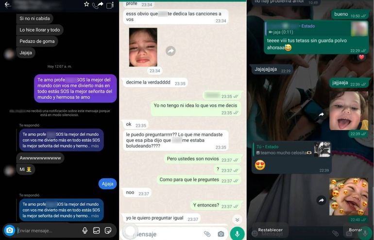 Algunos de los mensajes encontrados entre la docente denunciada por grooming y el niño de 12 años. Algunos de los mensajes encontrados entre la docente denunciada por grooming y el niño de 12 años.