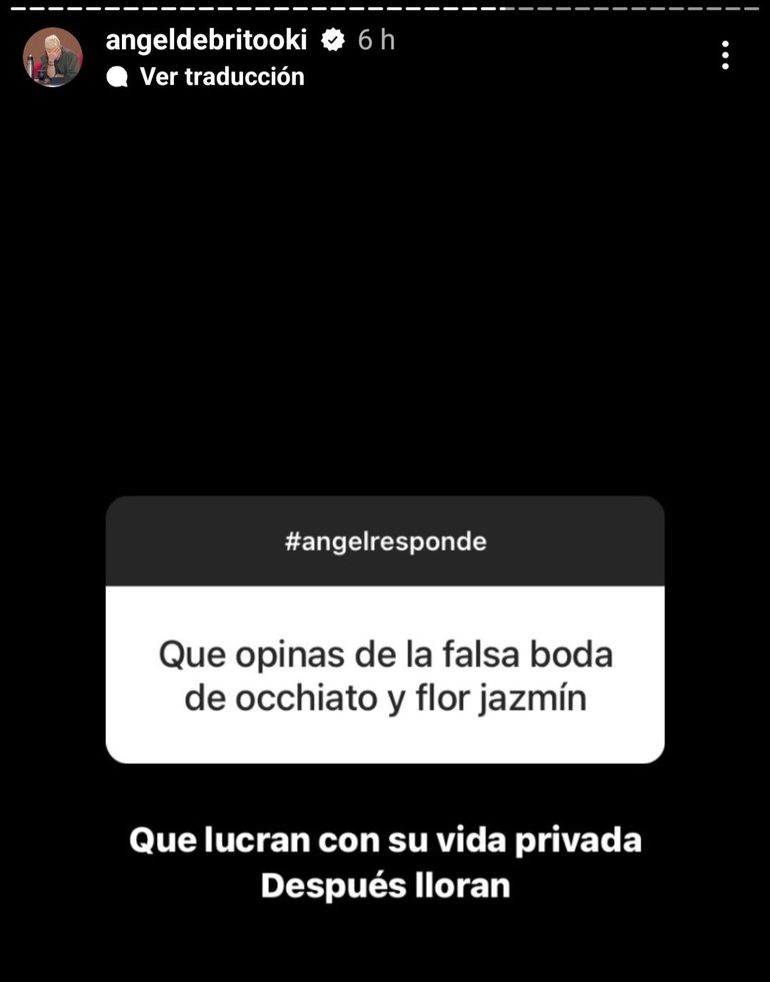 Ángel de Brito fulminó a Nico Occhiato y a Flor Jazmín Peña por la boda falsa. Ángel de Brito fulminó a Nico Occhiato y a Flor Jazmín Peña por la boda falsa.