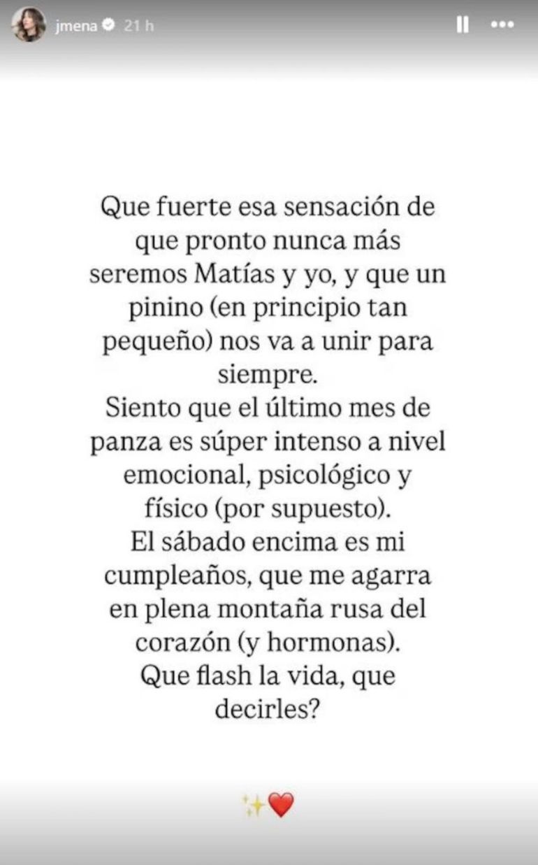 La reflexión de Jimena Barón a días de ser mamá La reflexión de Jimena Barón a días de ser mamá