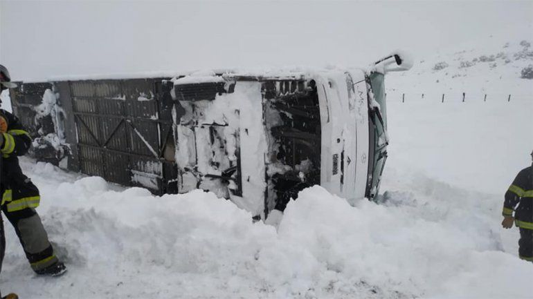 Ruta 40: un colectivo volcó en medio del temporal de nieve
