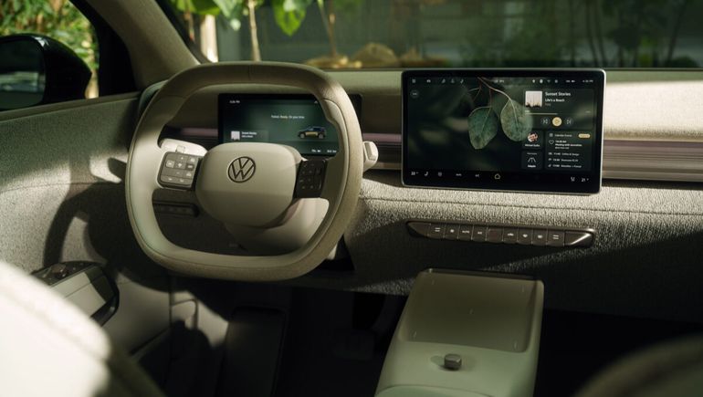 El diseño disruptivo del prototipo de observa en el volante. Foto: Volkswagen. El diseño disruptivo del prototipo de observa en el volante. Foto: Volkswagen.