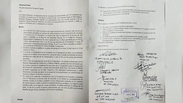 La primera denuncia que hicieron los estafados de la Cooperativa 127 Hectáreas el año pasado. La primera denuncia que hicieron los estafados de la Cooperativa 127 Hectáreas el año pasado.