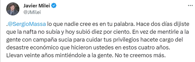 Durante el miércoles a la tarde, el candidato de La Libertad Avanza realizó posteos explicando los puntos fundamentales de su plataforma electoral. Durante el miércoles a la tarde, el candidato de La Libertad Avanza realizó posteos explicando los puntos fundamentales de su plataforma electoral.