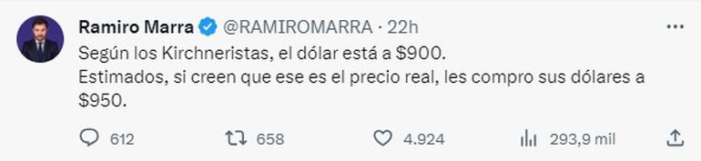 Ramiro Marra polemizó sobre el valor del dólar blue en X. Ramiro Marra polemizó sobre el valor del dólar blue en X.