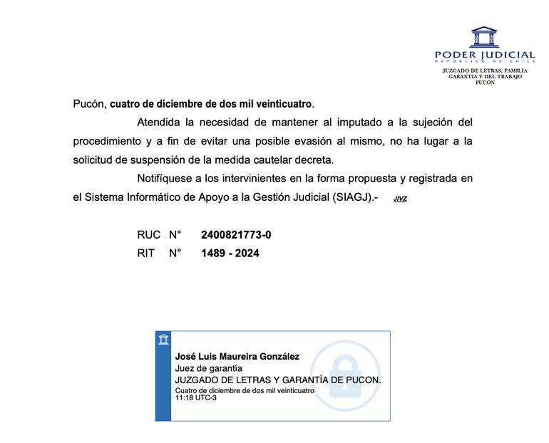 La justicia de Chile le había denegado el pedido para salir de Chile por los riesgos procesales.