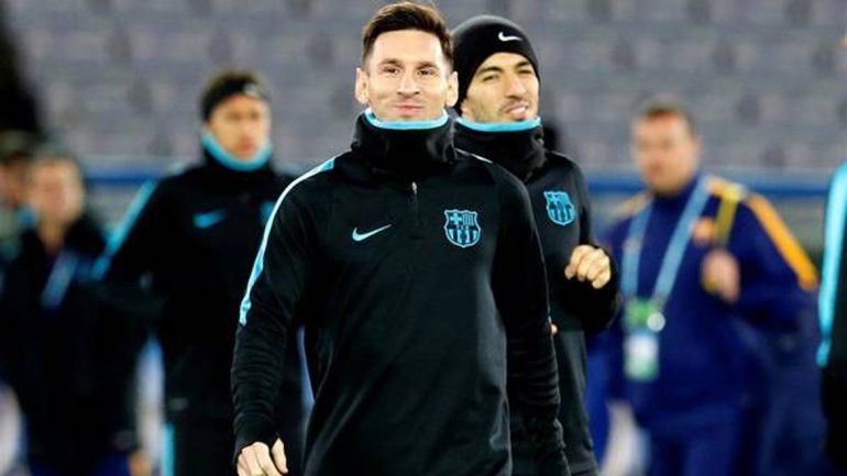Messi y Luis Suárez  en el entrenamiento del sábado.