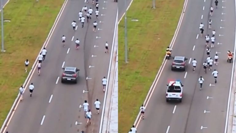 El auto conducido por La Vaca Leguizamón Díaz avanzó a gran velocidad en medio de los participantes de la maratón.