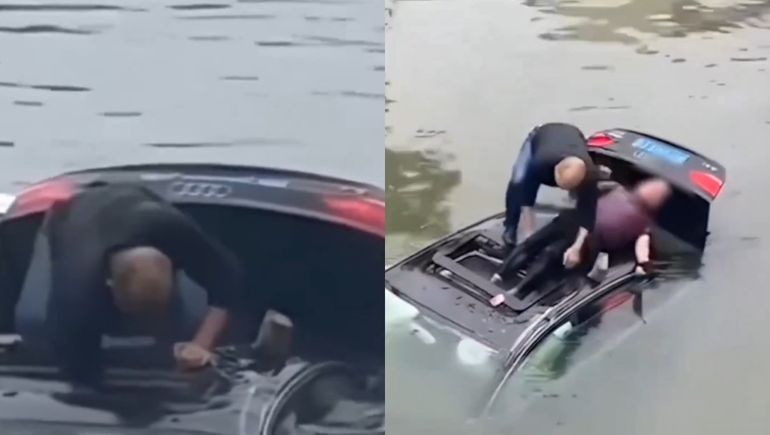 El militar retirado utilizó una piedra para romper la ventanilla superior del vehículo en China. El militar retirado utilizó una piedra para romper la ventanilla superior del vehículo en China.