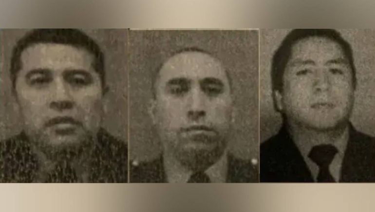 (De izquierda a derecha) comisario Miguel Ángel Taka Muñoz; sargento Christian Damián Sangre Navarro y el oficial principal Pablo Ángel Van Dame García Saldías. En el caso de Muñoz