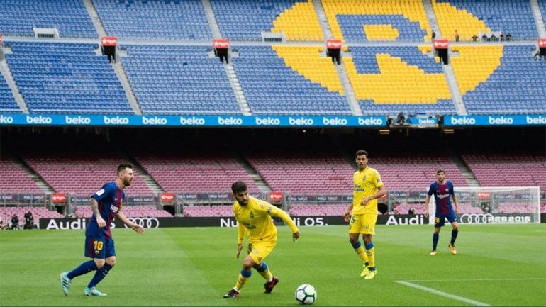 El Barcelona le ganó a Las Palmas por 3 a 0 sin público y con un doblete de Messi