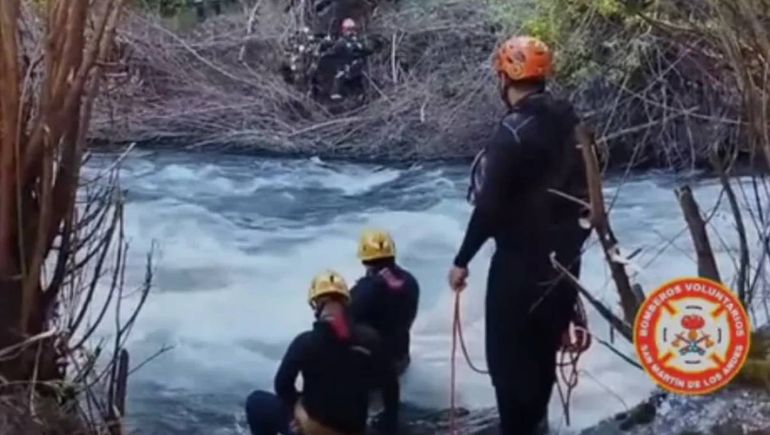 Los bomberos rescataron a un perro que había caído al Arroyo Calbuco