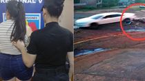 Las cámaras registraron el momento en que la pareja quedó frente al impacto y el auto continuó sin detenerse. Las cámaras registraron el momento en que la pareja quedó frente al impacto y el auto continuó sin detenerse.