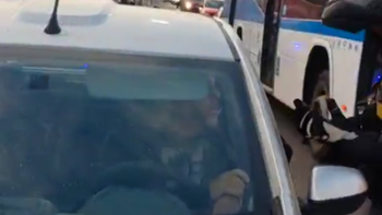 La policía retuvo al hombre, pero lo dejaron marcharse, según denuncian los manifestantes. La policía retuvo al hombre, pero lo dejaron marcharse, según denuncian los manifestantes.