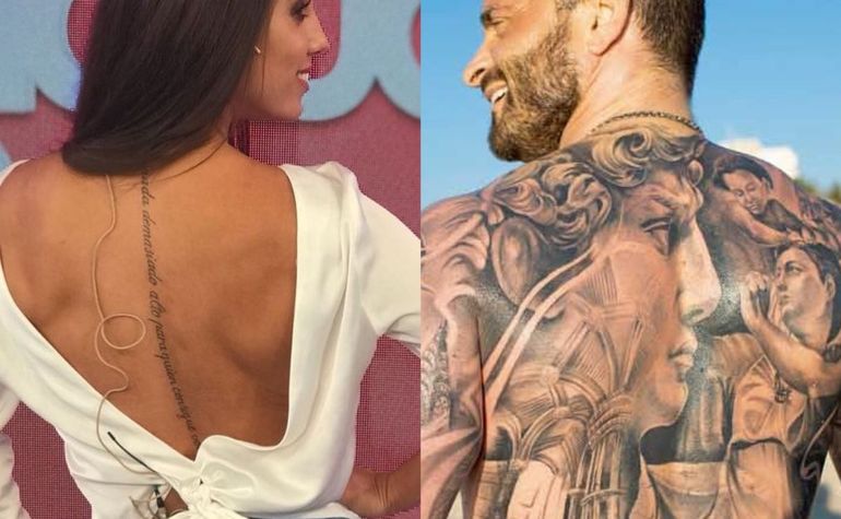 El tatuaje que tenía Cinthia en la espalda cuando estaba en pareja con Baclini. Y los que se hizo él después de cortar la relación.