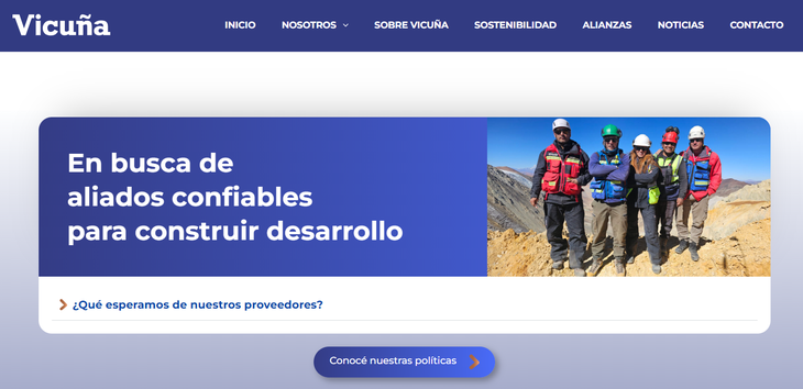 Vista del portal de proveedores Vicuña: el perfil digital reúne datos legales, financieros y de sostenibilidad. Vista del portal de proveedores Vicuña: el perfil digital reúne datos legales, financieros y de sostenibilidad.