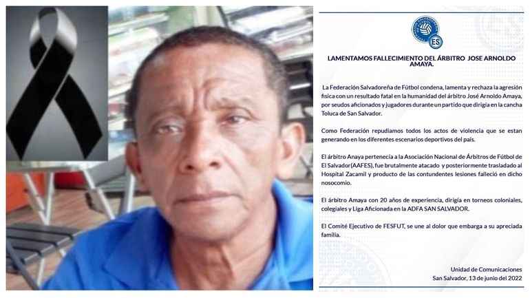 José Arnoldo Amaya, el árbitro que fue asesinado por un futbolista amateur en El Salvador.