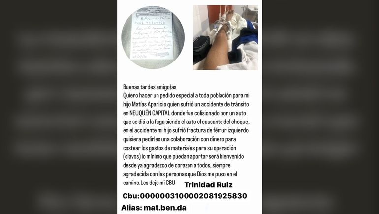 Un conductor lo chocó y escapó: la víctima recauda dinero para pagar una operación millonaria