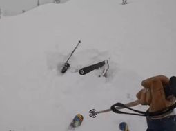 El esquiador estaba sepultado en la nieve, con la cabeza hacia abajo y los pies hacia arriba. El esquiador estaba sepultado en la nieve, con la cabeza hacia abajo y los pies hacia arriba.