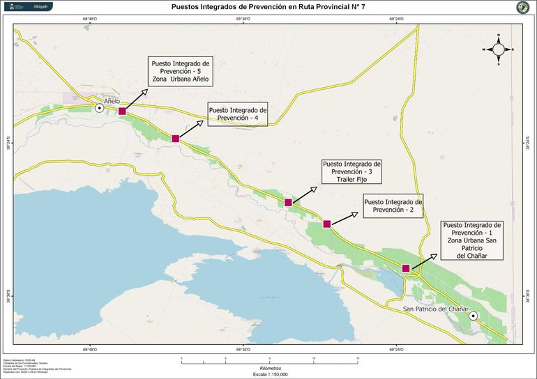 Los cincos controles que habrá en Ruta 7 entre Añelo y San Patricio del Chañar. Los cincos controles que habrá en Ruta 7 entre Añelo y San Patricio del Chañar.