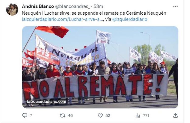 El diputado fue el primero en dar la noticia de la suspensión del remate de la cerámica en sus redes sociales. El diputado fue el primero en dar la noticia de la suspensión del remate de la cerámica en sus redes sociales.