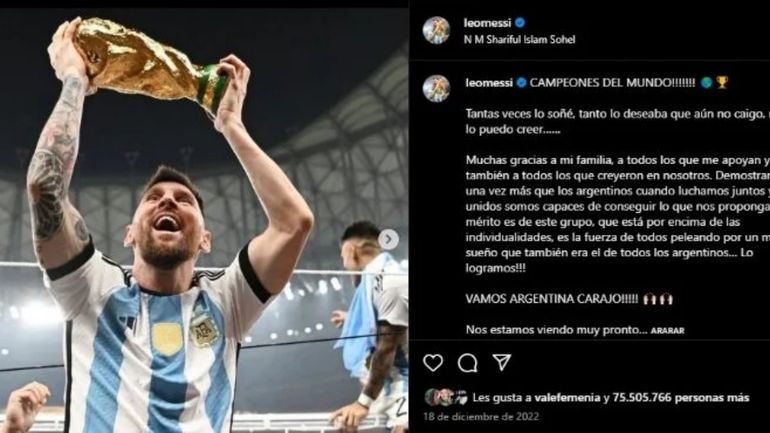 Lionel Messi tiene el posteo con más interacción de la historia Lionel Messi tiene el posteo con más interacción de la historia
