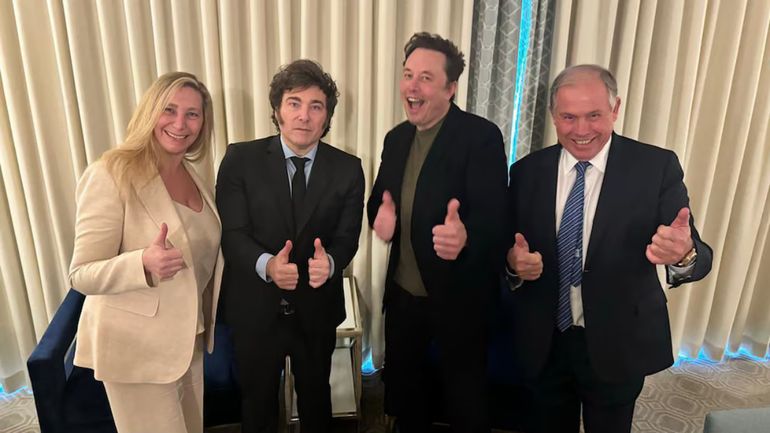 Karina Milei, el presidente Javier Milei, Elon Musk y Gerardo Werthein Karina Milei, el presidente Javier Milei, Elon Musk y Gerardo Werthein