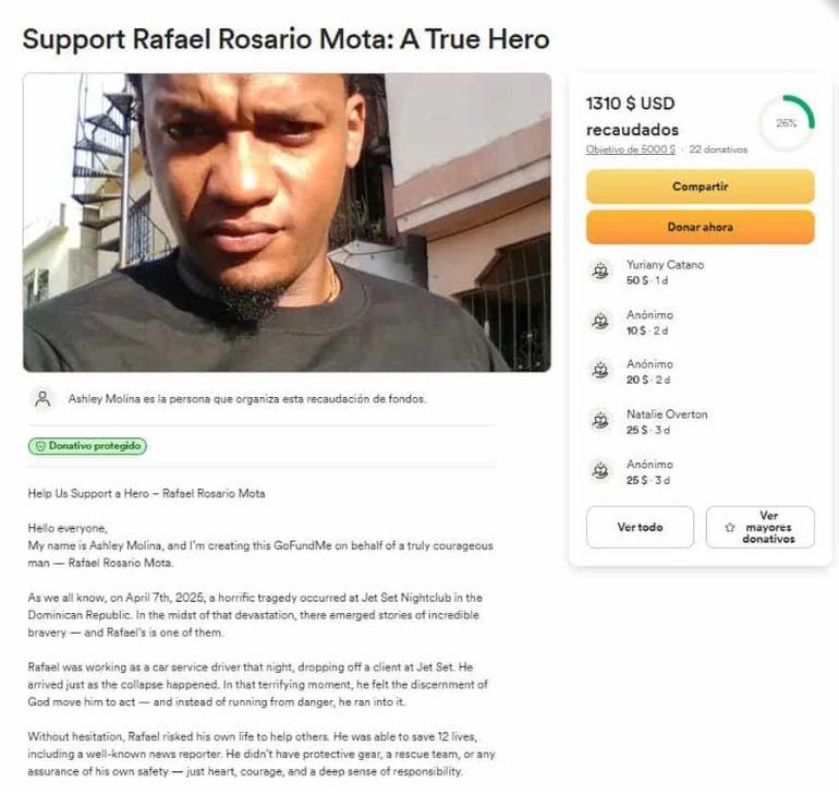 En nombre de Rosario Mota, lanzaron una campaña en la plataforma GoFundMe bajo el título “Ayúdanos a apoyar a un héroe” En nombre de Rosario Mota, lanzaron una campaña en la plataforma GoFundMe bajo el título “Ayúdanos a apoyar a un héroe”