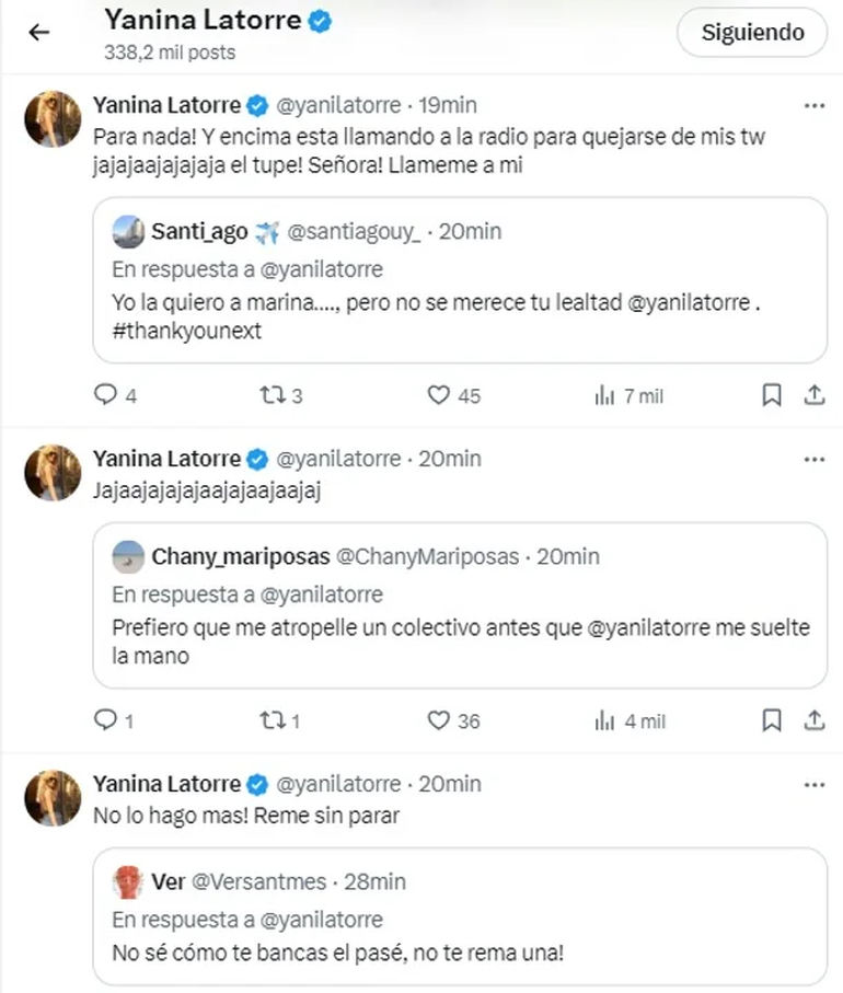 Los duros cruces de Yanina Latorre continuaron en redes sociales. Los duros cruces de Yanina Latorre continuaron en redes sociales.