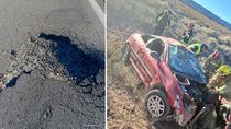 Volcó en la Ruta 237 tras pasar por un enorme bache. Volcó en la Ruta 237 tras pasar por un enorme bache.