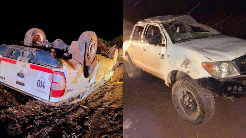 Violento accidente en una ruta petrolera: volcaron a bordo de una Hilux y quedó destruida | LM Neuquen Violento accidente en una ruta petrolera: volcaron a bordo de una Hilux y quedó destruida
