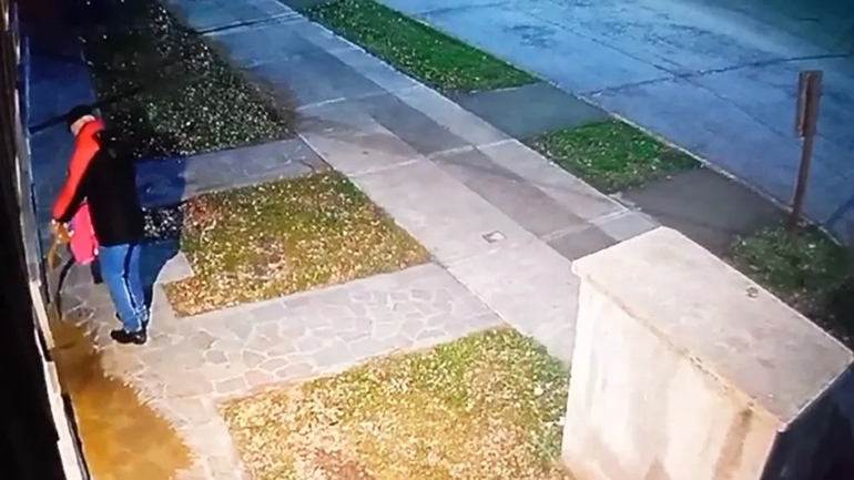 Captura de la cámara de seguridad donde se observa al hombre arrojando excremento en una sede judicial.