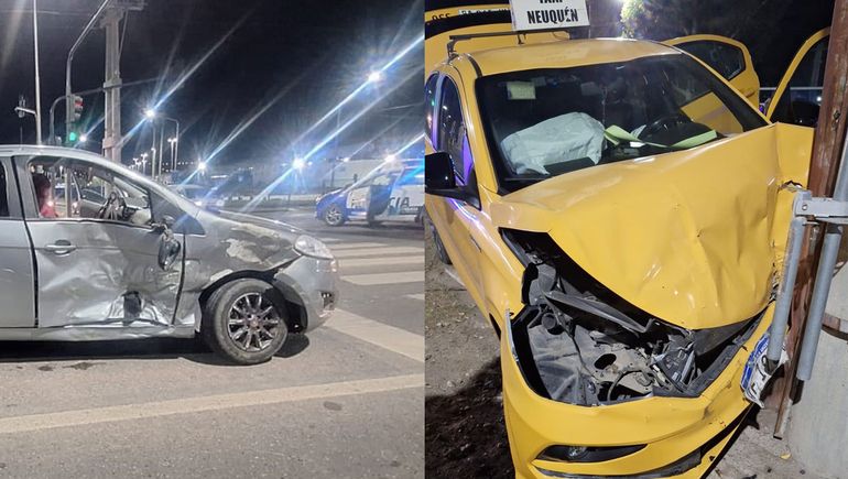 Fuertísimo choque: por culpa de un borracho que giró en U, un taxi terminó contra un poste