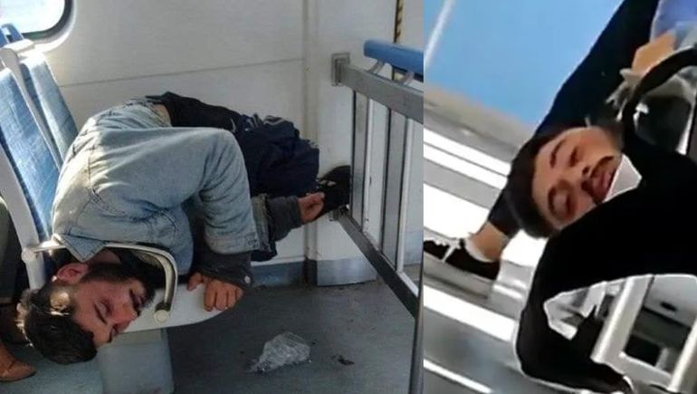 Se le atoró la cabeza en el asiento de un tren y se viralizó
