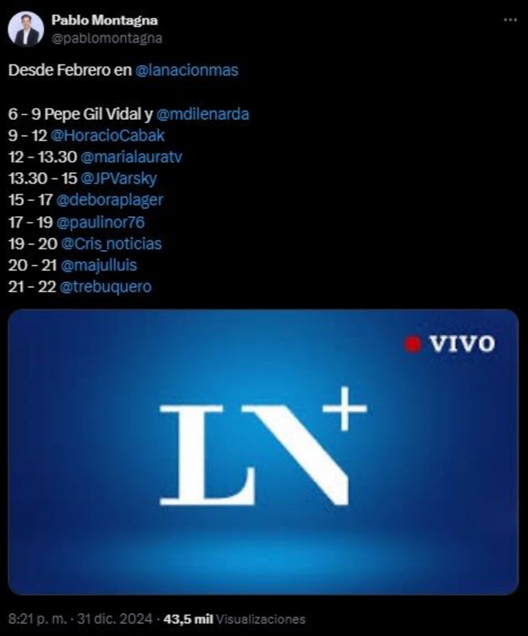 Pablo Montagna contó la programación de LN+ Pablo Montagna contó la programación de LN+