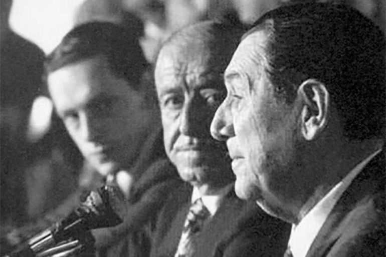 Abal Medina, Héctor Cámpora y Jun Domingo Perón durante una conferencia de prensa. Abal Medina, Héctor Cámpora y Jun Domingo Perón durante una conferencia de prensa.