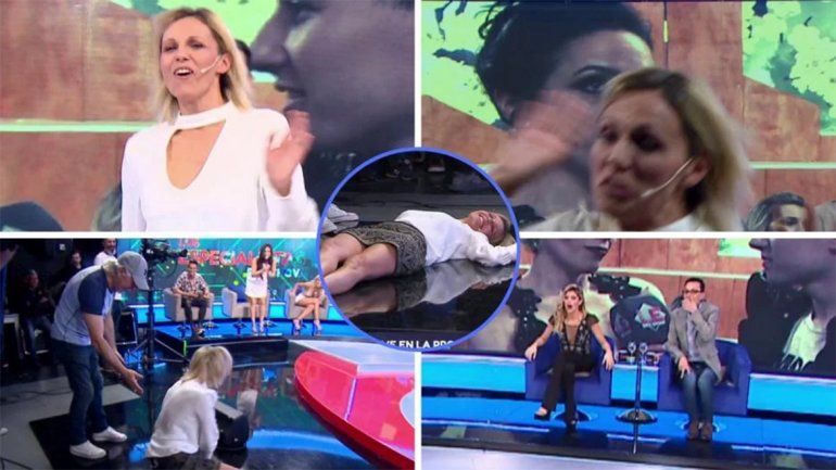 Mirá la terrible caída de Denise Dumas en vivo, en Los Profesionales del Show