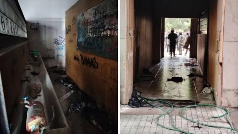 Así quedó el baño donde ocurrió la explosión de la molotov. Así quedó el baño donde ocurrió la explosión de la molotov.