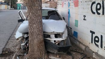 El Fiat Uno quedó seriamente dañado tras chocar contra el árbol. 