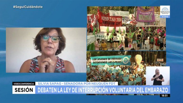 La senadora neuquina Silvia Sapag en el debate por la legalización del aborto.