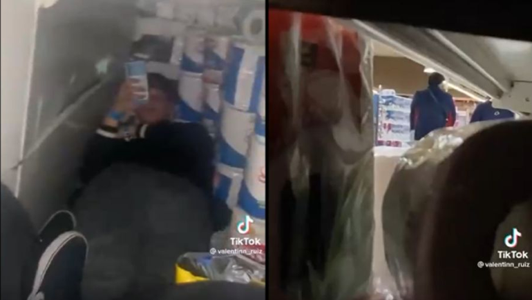 Dos jóvenes pasaron la noche dentro de un supermercado y lo filmaron