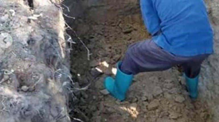 Foto del momento en que excavaron la tumba del pastor.