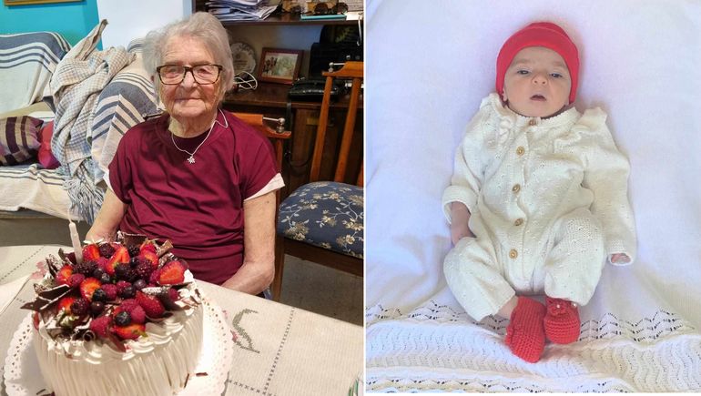 Dos extremos en la vida. Beatriz, al cumplir 108 años y su bisnieta recién nacida. Dos extremos en la vida. Beatriz, al cumplir 108 años y su bisnieta recién nacida.