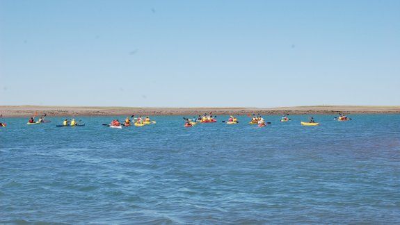 Los remeros solidarios cruzaron la bahía de San Antonio. La expedición dio inicio a una nueva edición de la Fiesta Provincial del Trabajador Portuario, que sigue hoy con espectáculos musicales.