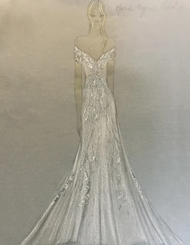 El figurín de la creación del vestido de bodas de María Eugenia Vidal diseñado por Gabriel Lage.
